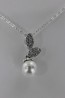 Two leave pearl CZ Pendant Necklace